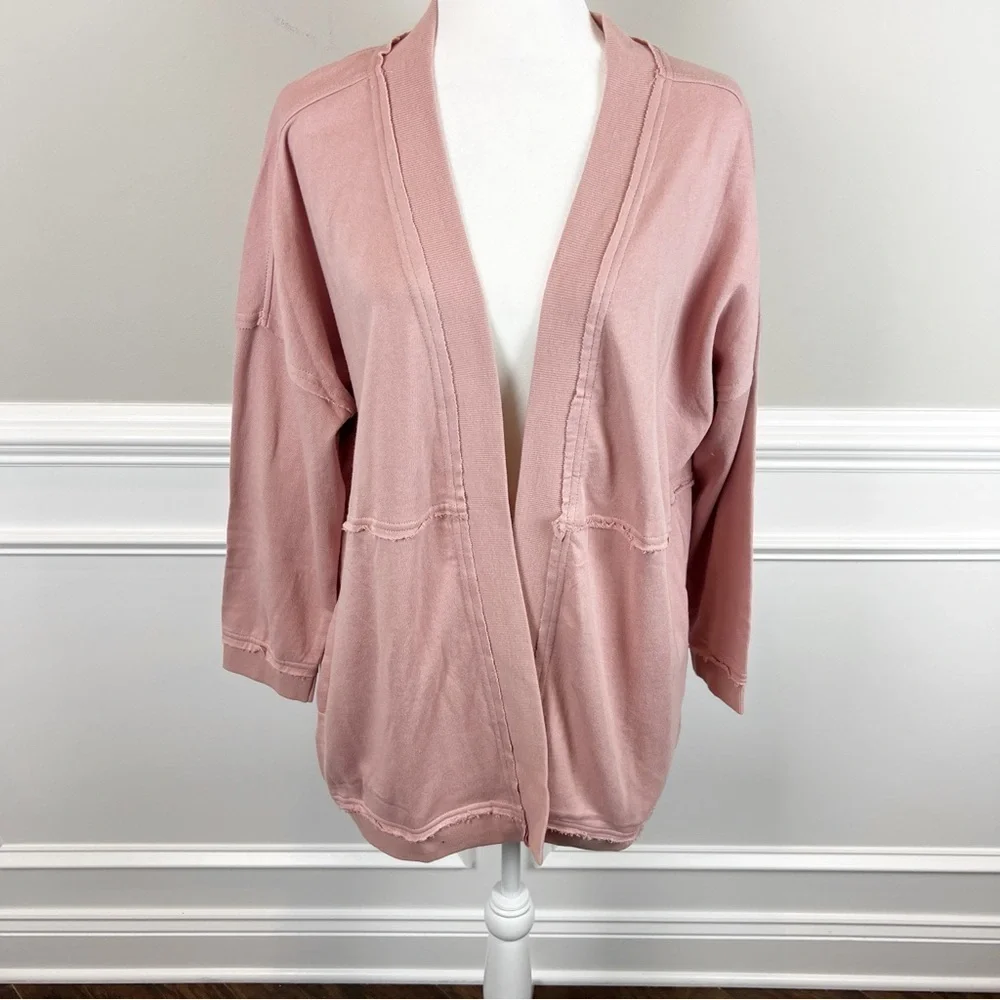 NEW Rose Pink Open Cardigan Sweater size 10 Raw Hem Design with Pockets - Picture 4 of 9